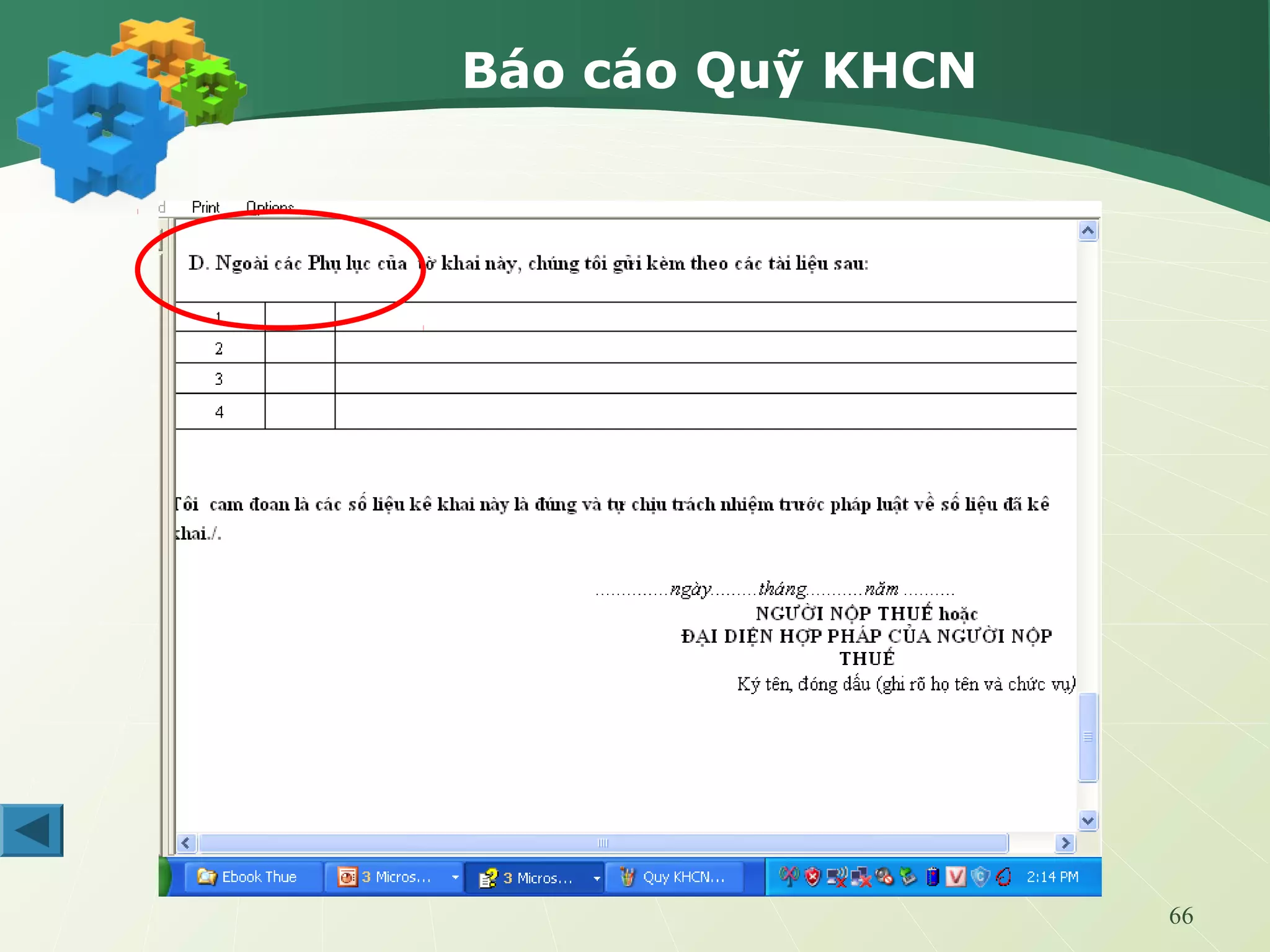 66
Báo cáo Quỹ KHCN
 