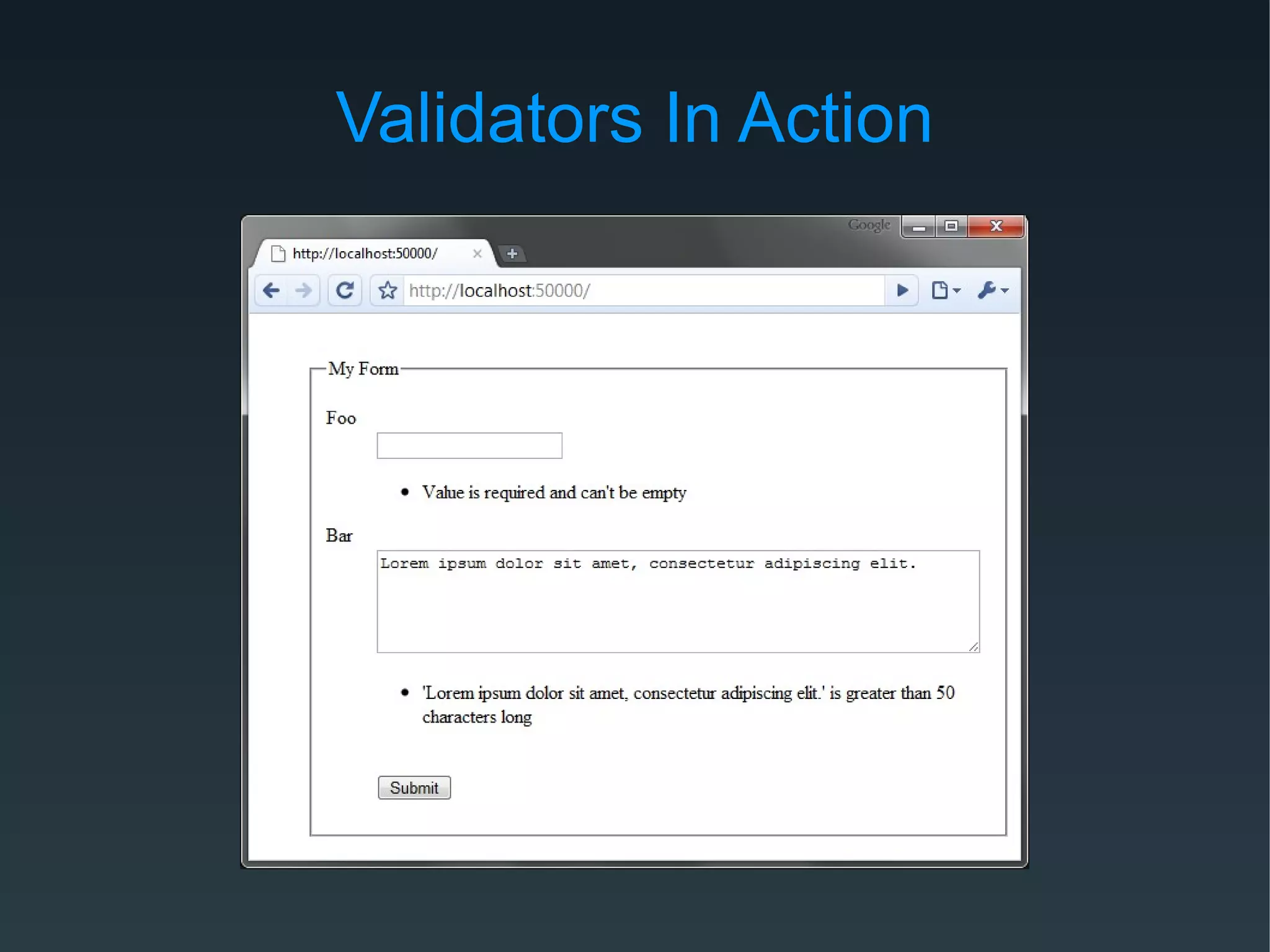 Validators In Action
 