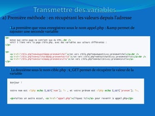 Exempled’instruction : « echo »« echo » est l’instruction qui permet d’afficher le texte qui se trouve entre guillemets .