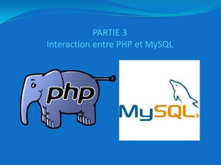 MySQL en quelques mots (suite)Il est développé et commercialisé par MySQL AB, un éditeur suédois .Il existe deux types de licence : de type « open source » et de type « commerciale ».Fondateur de MySQL : David Axmark, Il est développé et commercialisé par MySQL AB, un éditeur suédois La première version de MySQL est apparue le 23 mai 1995. (aujourd’hui version 6.0).