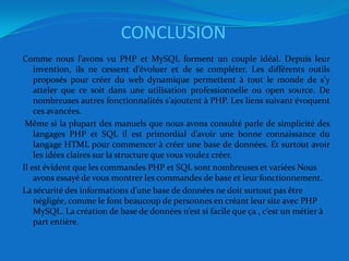 Exemple personnel : création d’une base de données par l’intermédiaire de l’outil PhpMyAdmin
