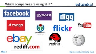 Slide 3 http://www.edureka.co/php-mysql
Which companies are using PHP?
 