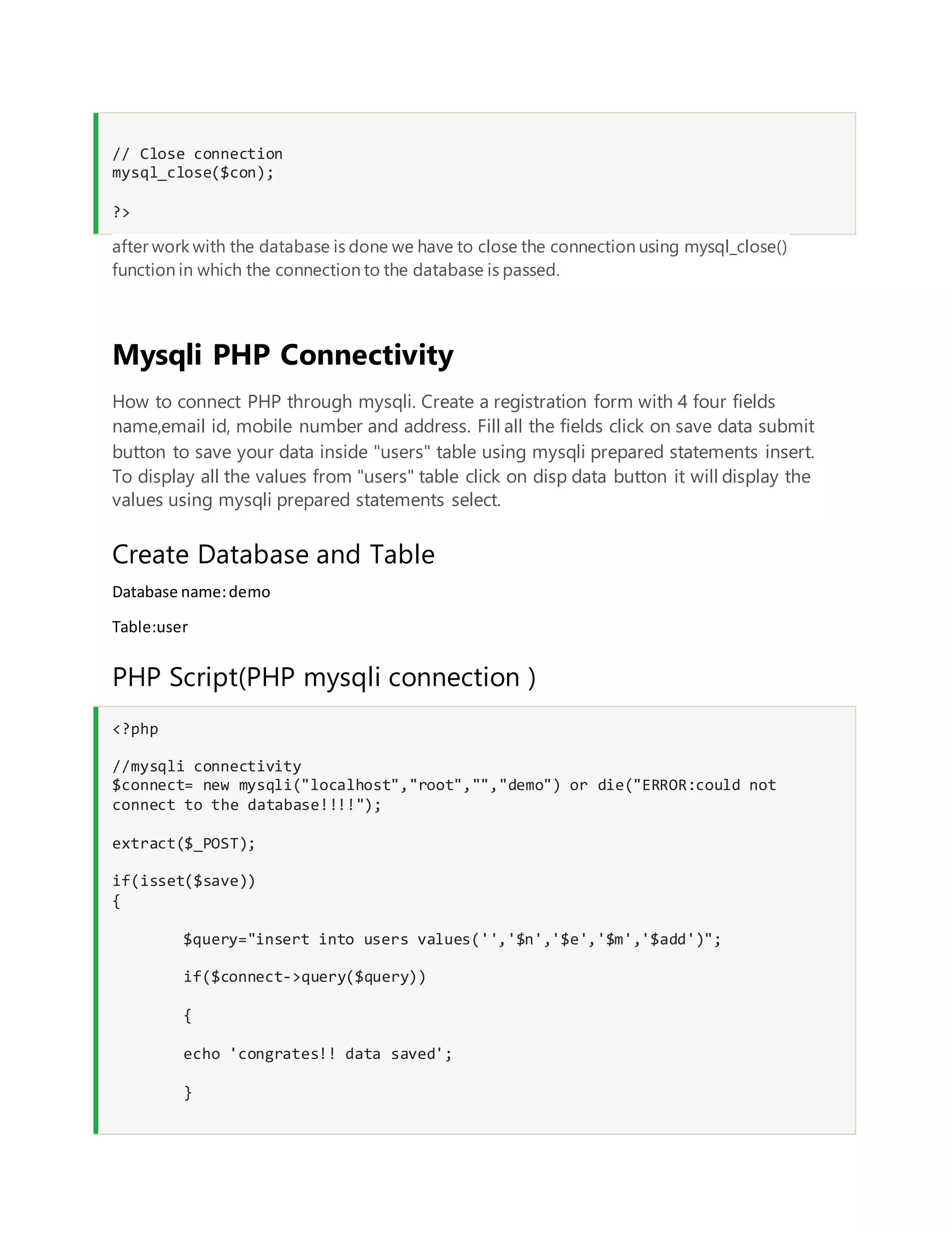 Php mysql connectivity | PDF