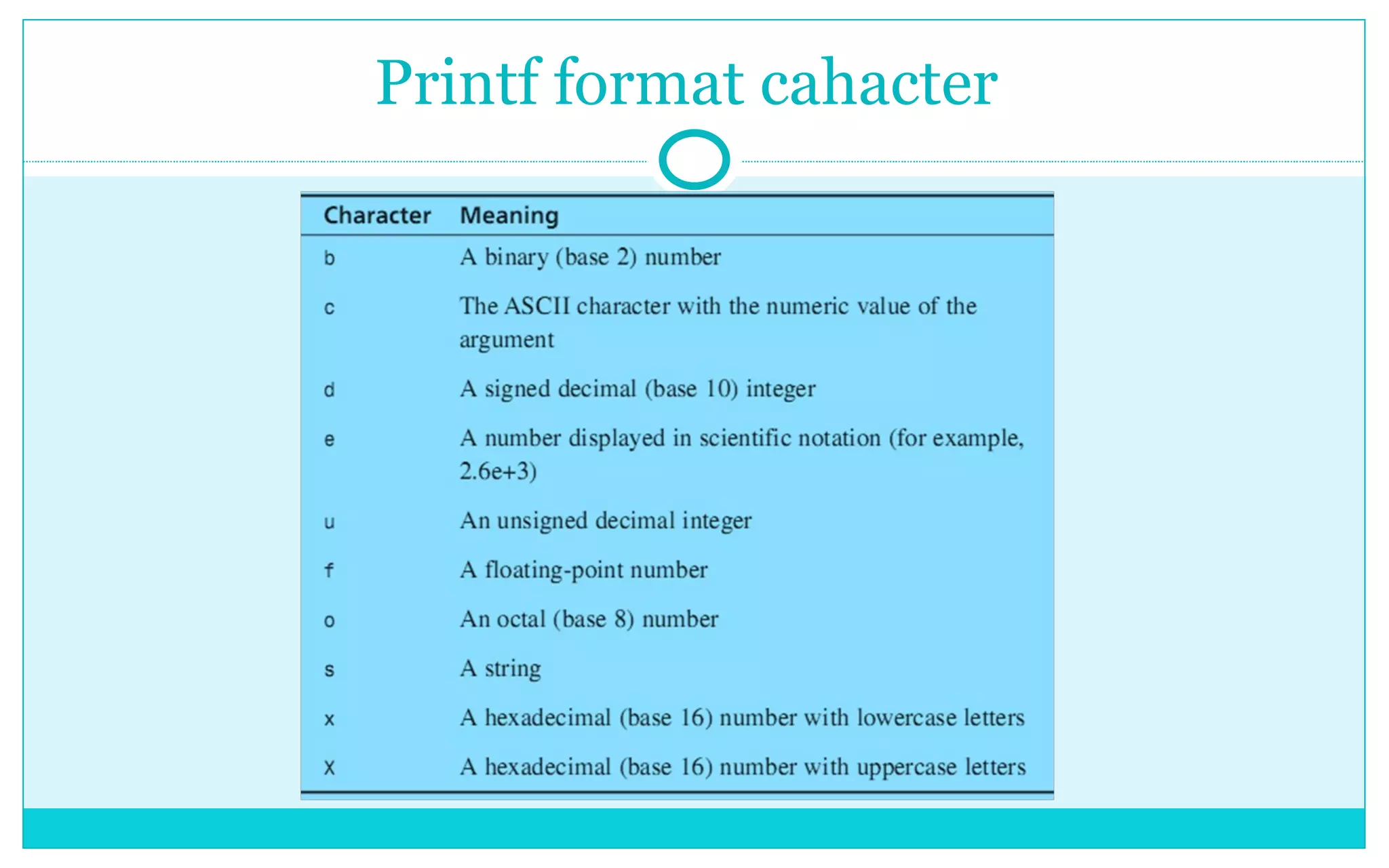 Printf format cahacter 