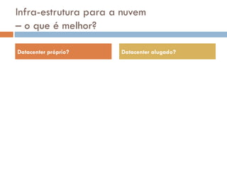 Infra-estrutura para a nuvem  – o que é melhor? Datacenter próprio? Datacenter alugado? 