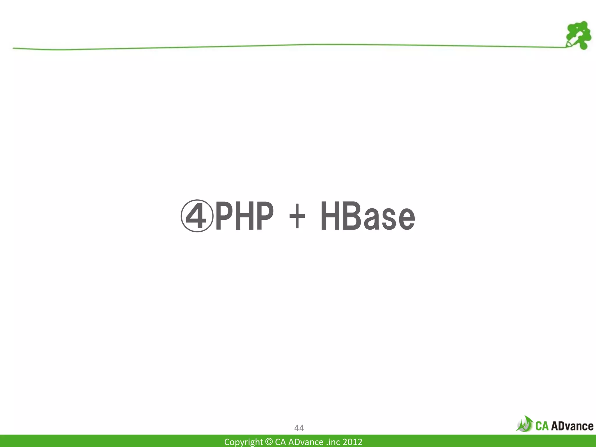 ④PHP + HBase




                  44
  Copyright © CA ADvance .inc 2012
 