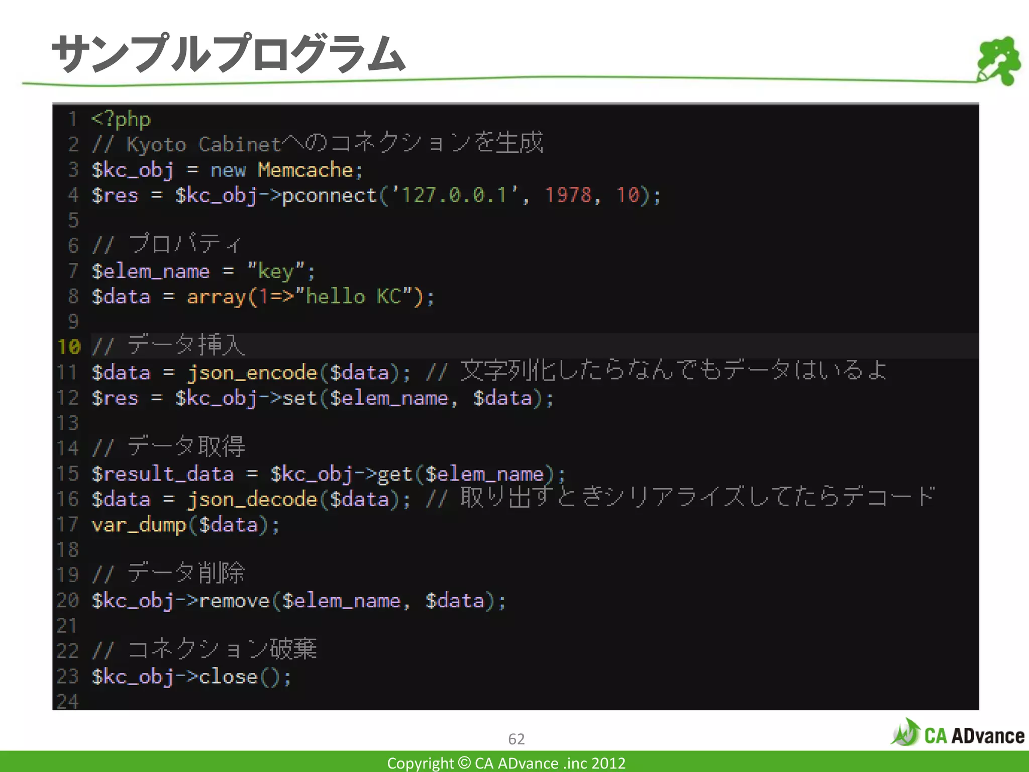 サンプルプログラム




                        62
        Copyright © CA ADvance .inc 2012
 