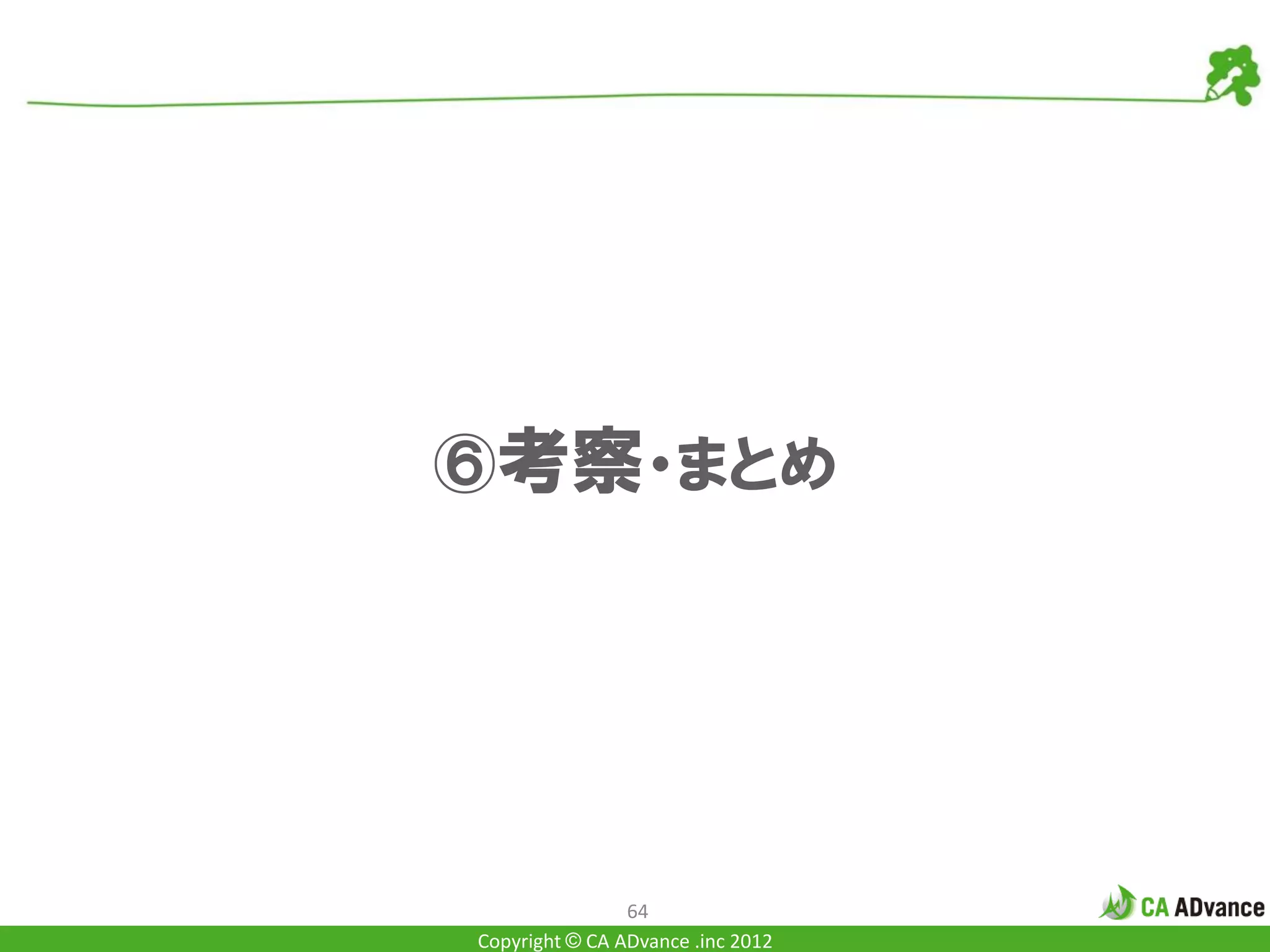⑥考察・まとめ




                64
Copyright © CA ADvance .inc 2012
 