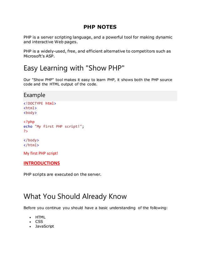 PHP NOTES - Learn server-side scripting with PHP tutorials | PDF