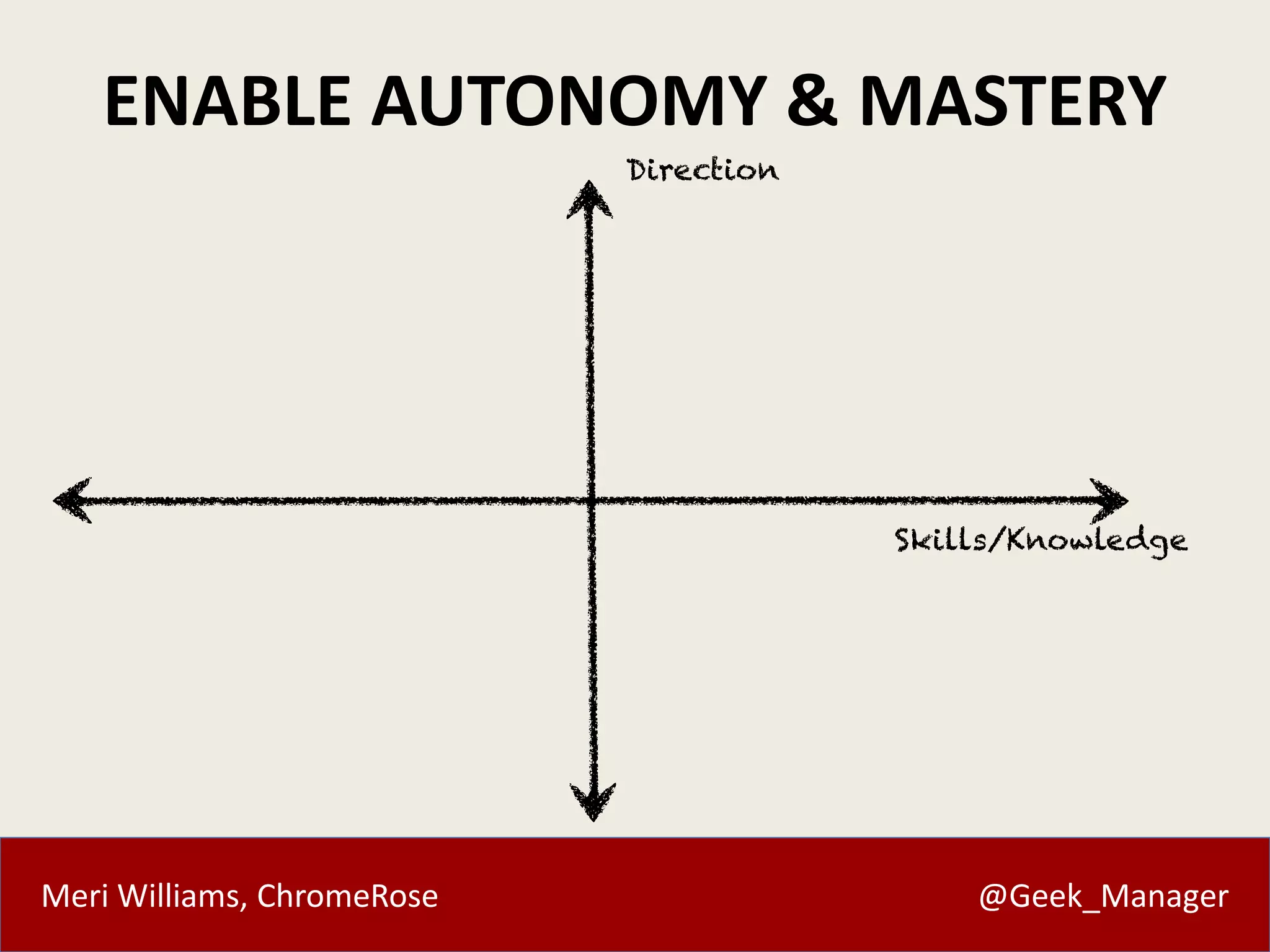 Meri Williams, ChromeRose @Geek_Manager
ENABLE AUTONOMY & MASTERY
 