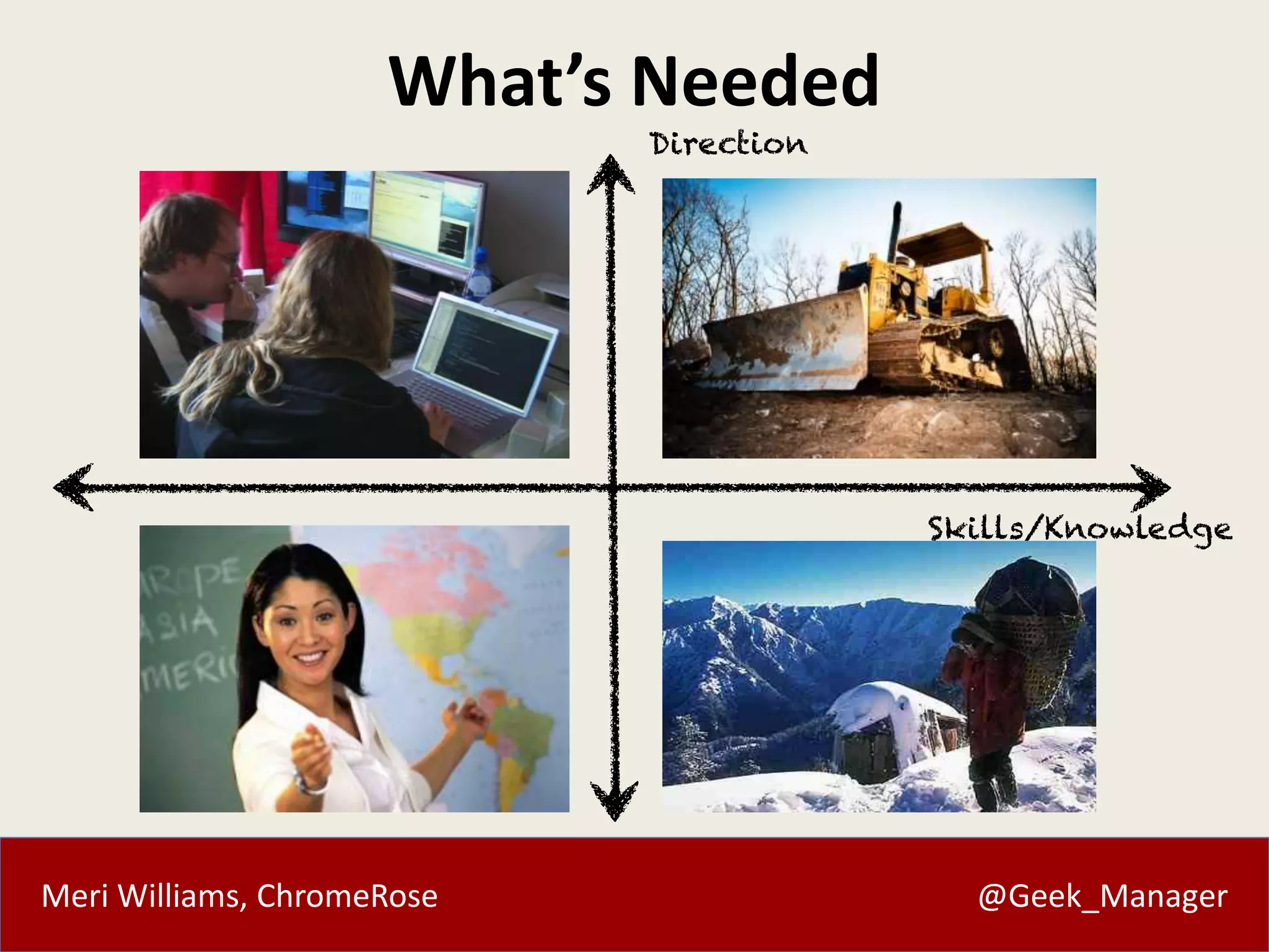 Meri Williams, ChromeRose @Geek_Manager
What’s Needed
 