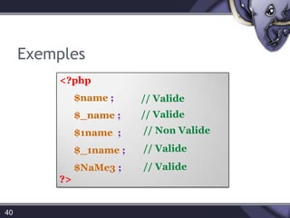 Les commentaires37Un commentaire permet de vous y retrouver dans votre code. Ce texte est ignoré durant la génération de la page.<?phpecho "Ceci est un test";			     // commentaire			     /* un 				commentaire */			     # commentaire?>