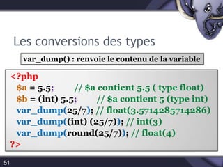 Exemple :46<?php$firstName= "Jonathan";$lastName= "Miller";$fullName=$firstName. " " . $lastName;echostrtoupper($fullName);				// JONATHAN MILLERechosubstr($firstName, 0, 3);  				//Jon?>