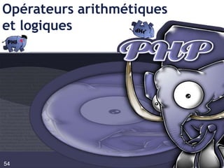 Les typesTableau classique48<?php$array =array(1, 2, 3, 4, 5);echo$array[0];// 1?><?php$arr= array("foo" => "bar", 12 => true);echo$arr["foo"];// barecho$arr[12];// 1?>Tableauassociatif