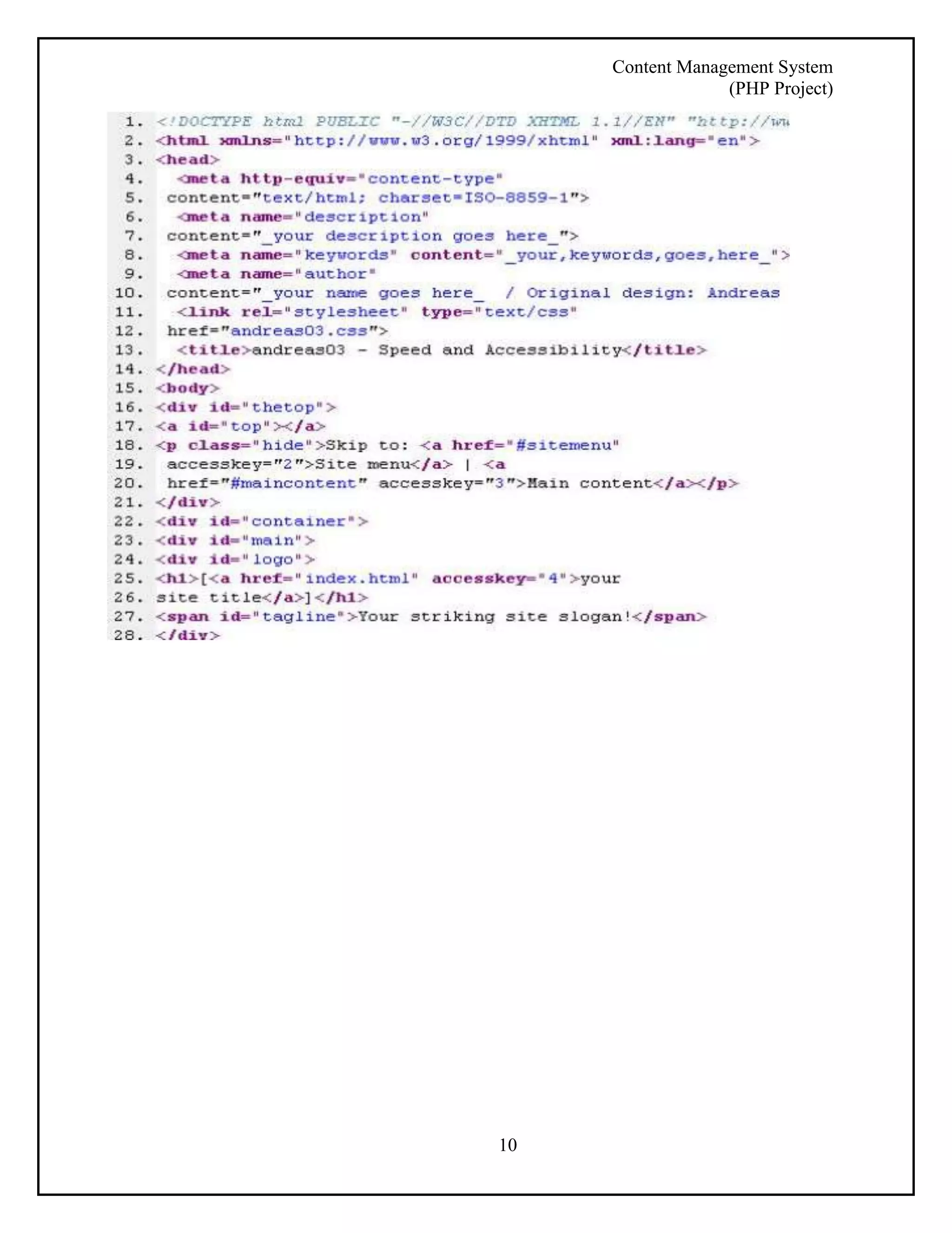 Content Management System 
(PHP Project) 
10 
 