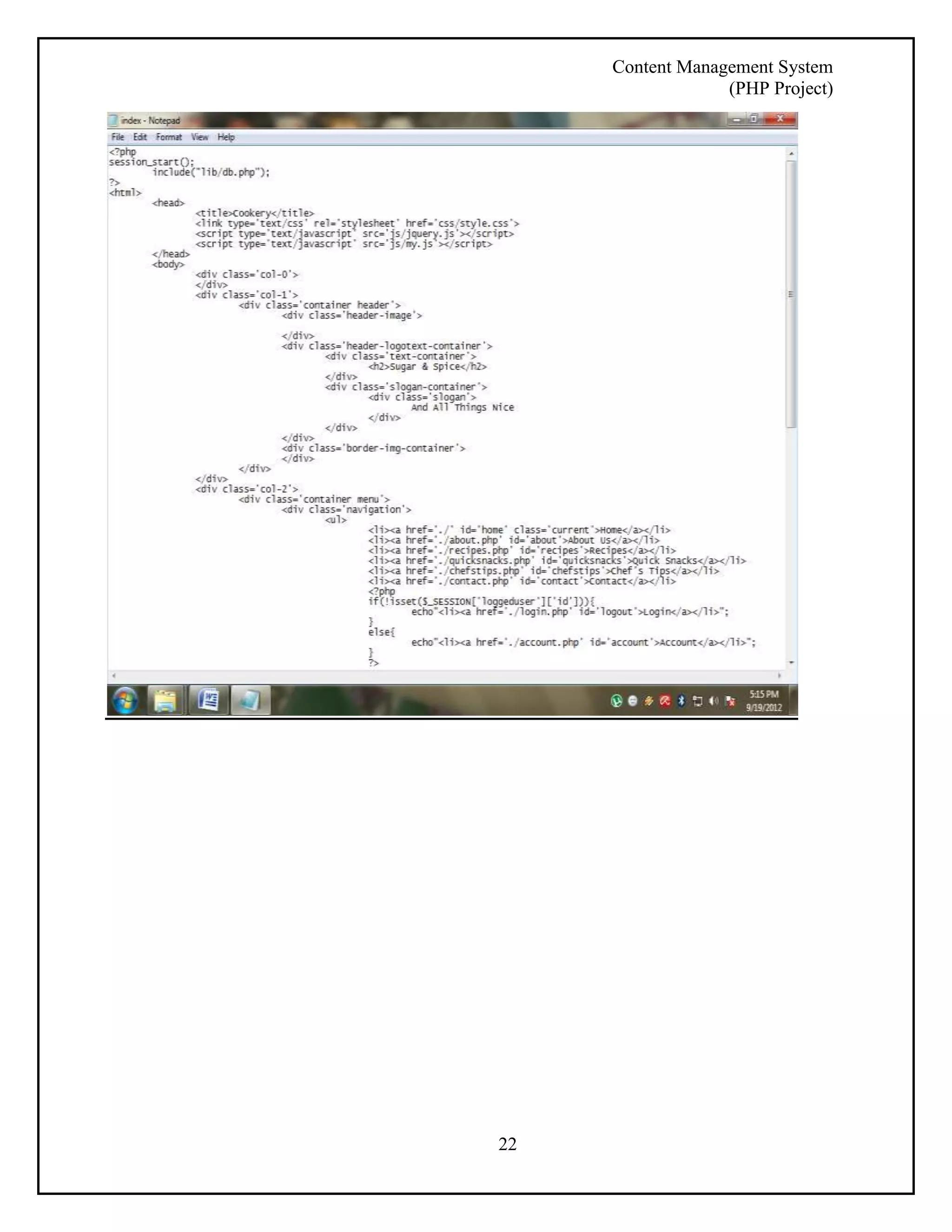 Content Management System 
(PHP Project) 
22 
 
