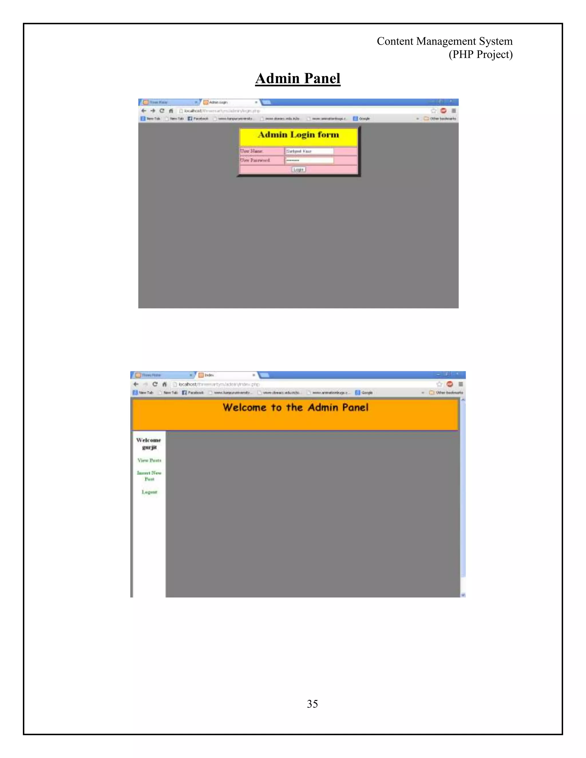 Content Management System 
(PHP Project) 
Admin Panel 
35 
 