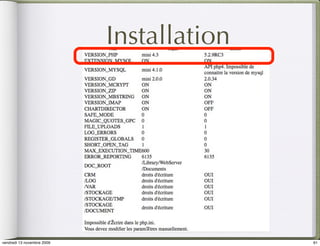 Installation




vendredi 13 novembre 2009                  61
 