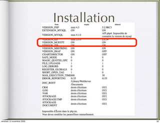 Installation




vendredi 13 novembre 2009                  62
 