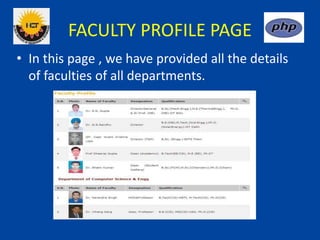 FACULTY PROFILE PAGE
• In this page , we have provided all the details
of faculties of all departments.
 