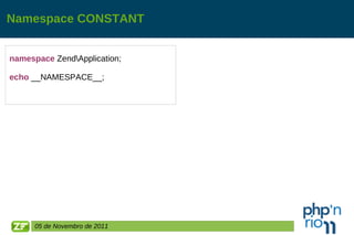 Namespace CONSTANT namespace  Zend\Application; echo  __NAMESPACE__; 05 de Novembro de 2011 