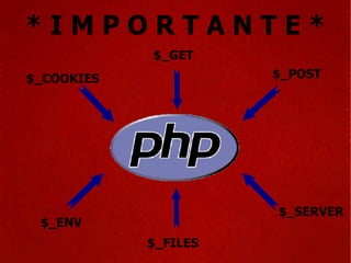 * I M P O R T A N T E * $_GET $_POST $_SERVER $_FILES $_ENV $_COOKIES 
