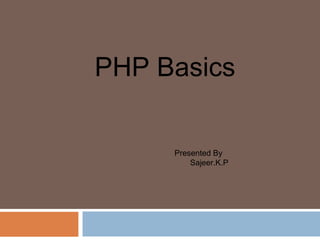 PHP Basics
Presented By
Sajeer.K.P
 