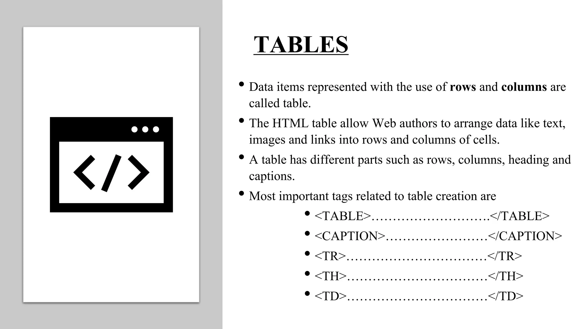 HTML TABLES | PPT