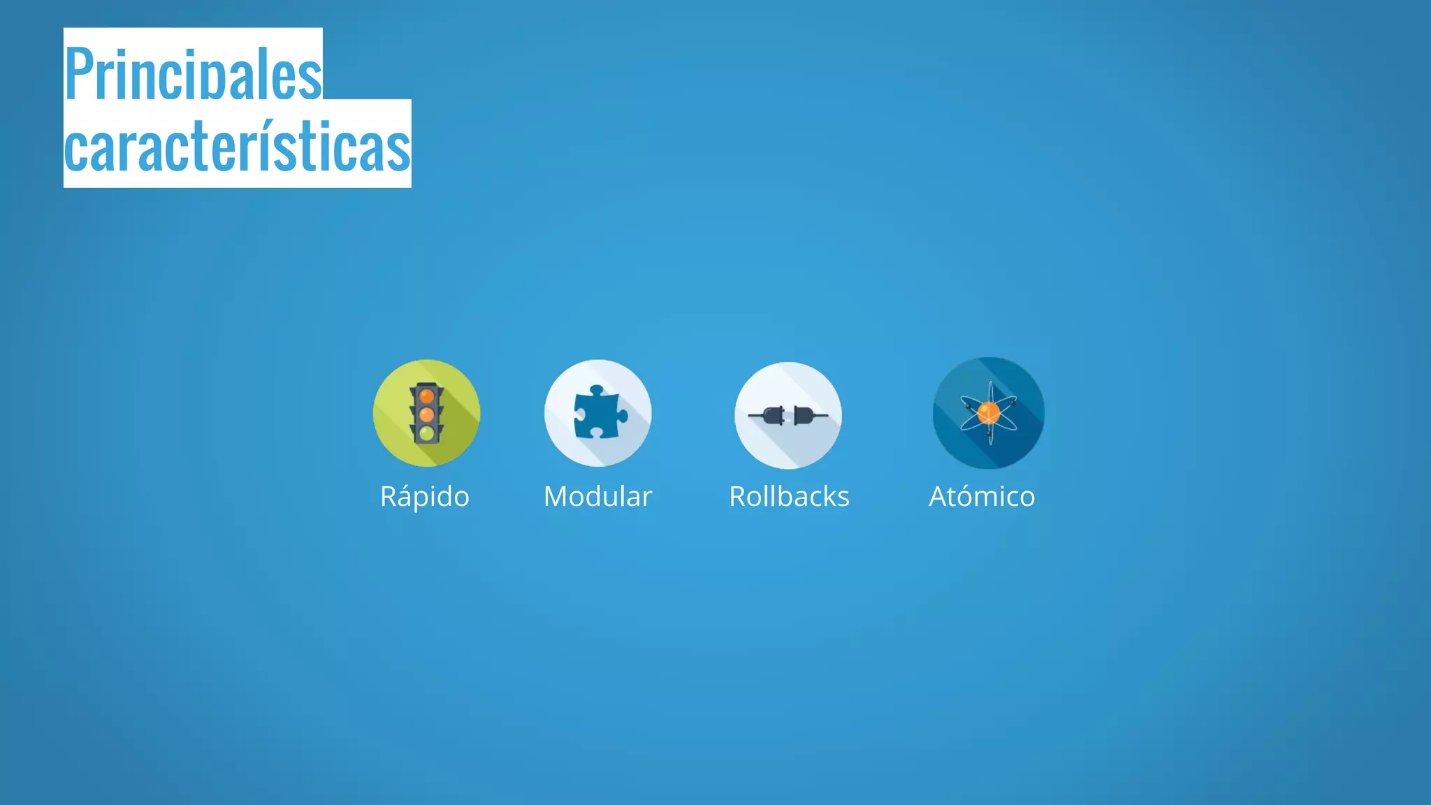 Principales
características
Rápido Modular Rollbacks Atómico