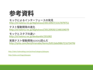 οY
åˤ륤󥿩`ե`ΰkҊ
http://d.hatena.ne.jp/digitalsoul/20110927/1317079751
ƥl_kM
http://d.hatena.ne.jp/digitalsoul/20120920/1348104079
åȥ֤`
http://d.hatena.ne.jp/devbankh/201002
gƥl_k(GOOS)i
http://qiita.com/kenjihiranabe/items/b951b6d98672167347fd
http://iakio.hatenablog.com/archive/category/phpspec
http://qiita.com/tags/phpspec
 