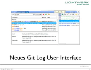 Neues Git Log User Interface
                                            www.lightwerk.com

Montag, 28. Februar 2011                                        10
 