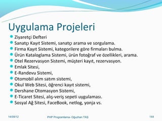 Ajax.php (3)
 xmlhttp.onreadystatechange=function()
{
 if (xmlhttp.readyState==4 && xmlhttp.status==200)
 { document.getElementById("txtHint").innerHTML=xml

http.responseText; }
 }
 xmlhttp.open("GET","ajaxback.php?q="+str,true);
 xmlhttp.send();
}
 </script></head>

11/02/14

PHP Programlama- Oğuzhan TAŞ

144

 