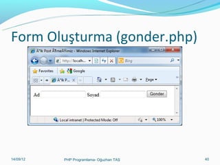 Form Oluşturma (gonder.php)

11/02/14

PHP Programlama- Oğuzhan TAŞ

40

 