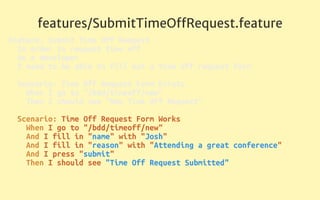features/ProcessTimeOﬀRequest.feature
Feature: Process Time Off Request 
In order to manage my team 
As a manager 
I need ...