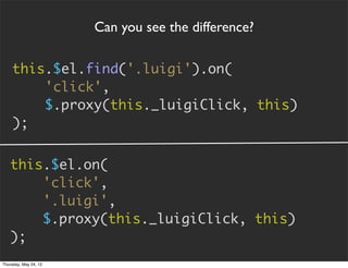 Can you see the difference?

    this.$el.find('.luigi').on(
        'click',
        $.proxy(this._luigiClick, this)
    ...