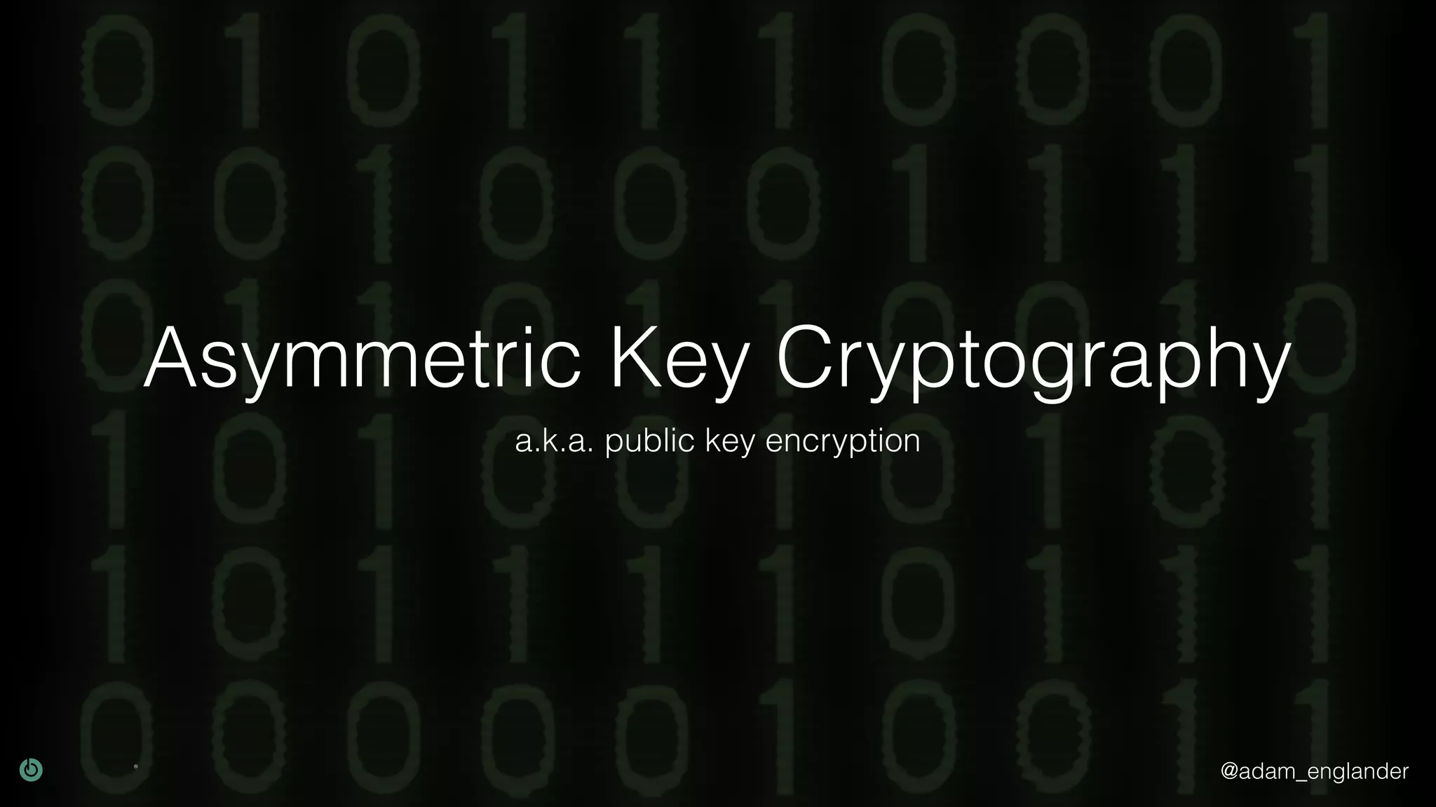 @adam_englander
Asymmetric Key Cryptography
a.k.a. public key encryption
 