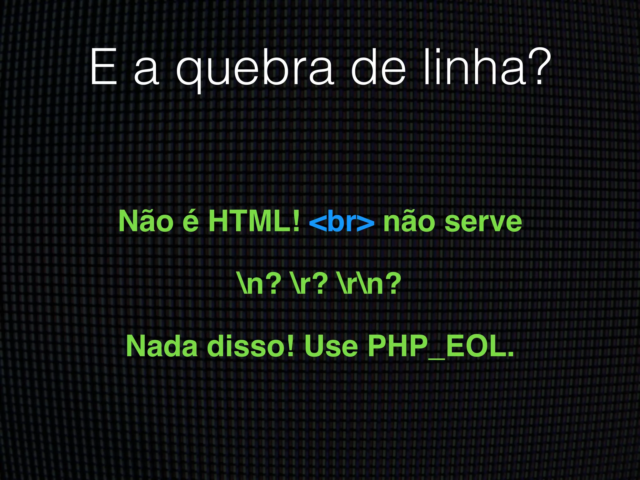 E a quebra de linha?
Não é HTML! <br> não serve!
n? r? rn?!
Nada disso! Use PHP_EOL.
 