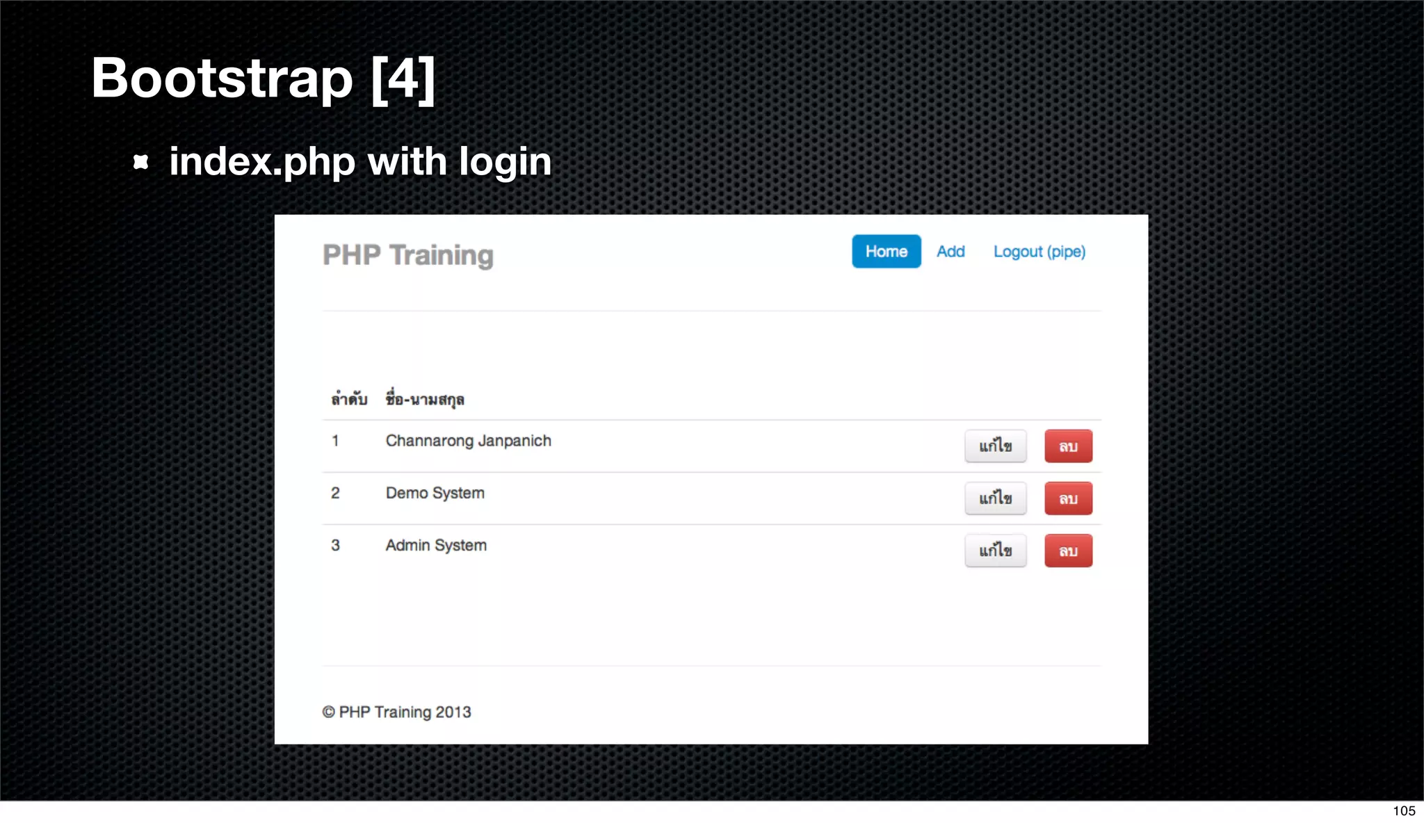 Bootstrap [4]
index.php with login
105
 