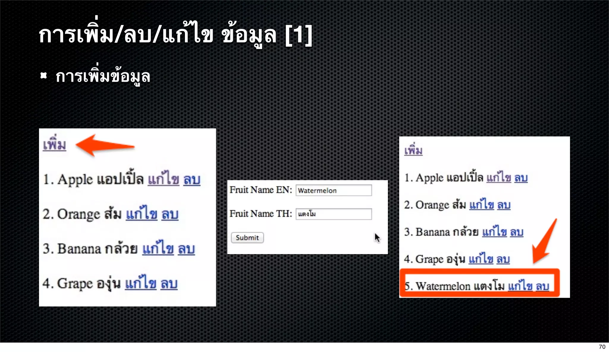 การเพิ่มข้อมูล
การเพิ่ม/ลบ/แก้ไข ข้อมูล [1]
70
 