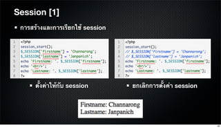 Session [1]
การสร้างและการเรียกใช้ session
ตั้งค่าให้กับ session ยกเลิกการตั้งค่า session
29
 