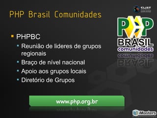 PHPBC Reunião de lideres de grupos regionais Braço de nível nacional Apoio aos grupos locais Diretório de Grupos 