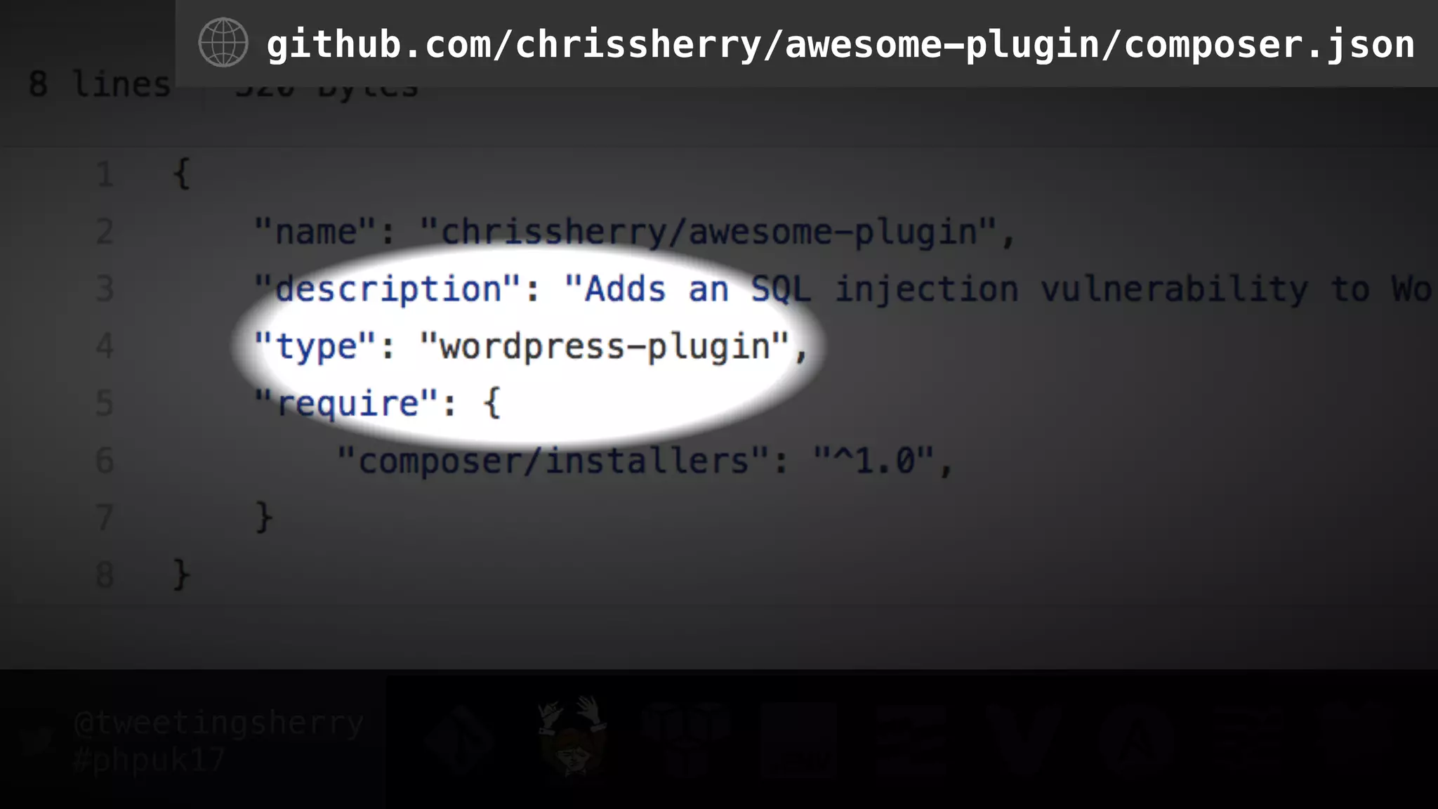 @tweetingsherry
#phpuk17
github.com/chrissherry/awesome-plugin/composer.json
 