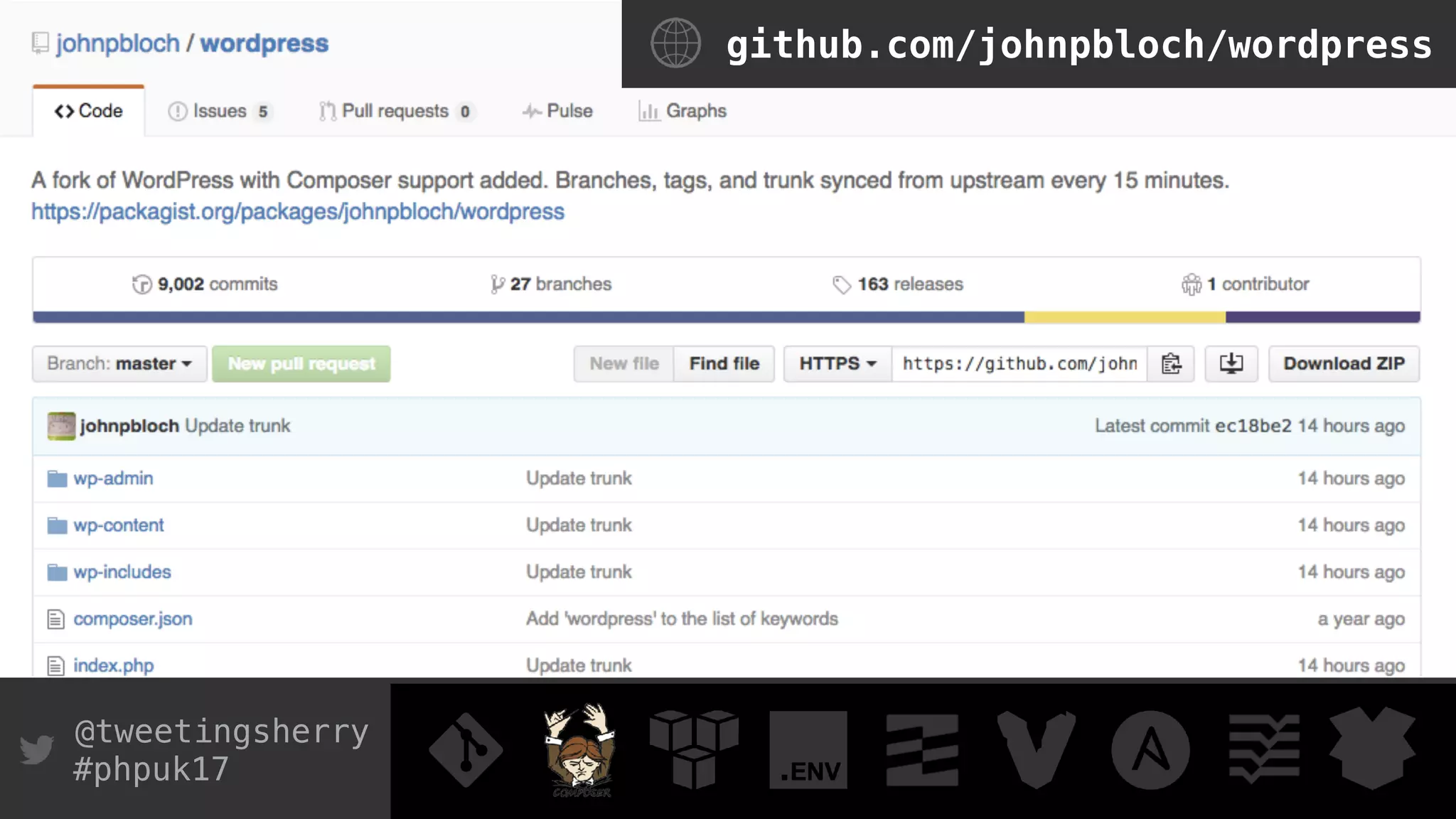 @tweetingsherry
#phpuk17
github.com/johnpbloch/wordpress
 
