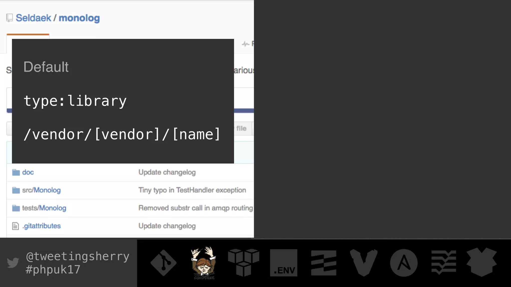 @tweetingsherry
#phpuk17
Default
type:library
/vendor/[vendor]/[name]
 