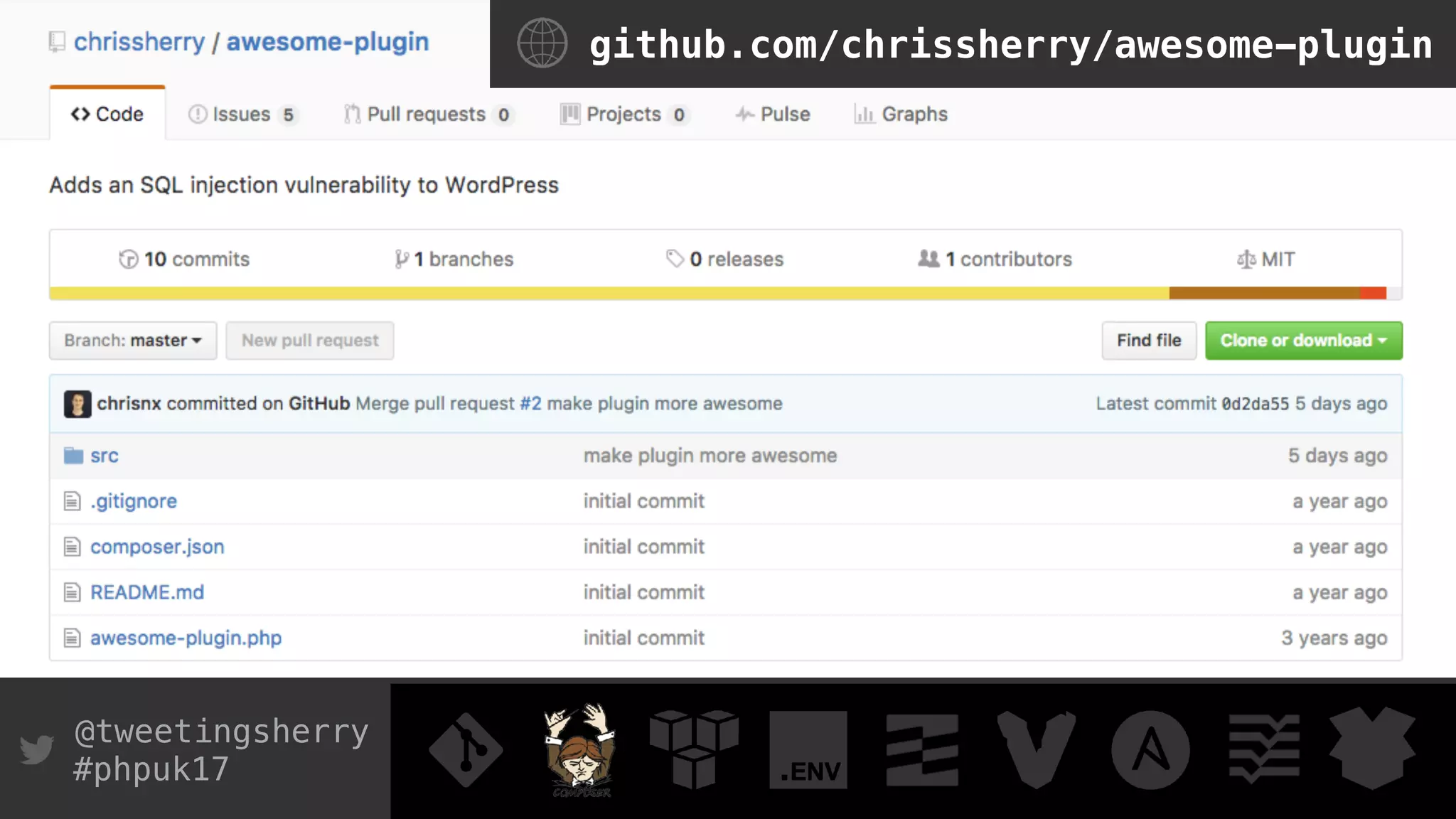 @tweetingsherry
#phpuk17
github.com/chrissherry/awesome-plugin
 