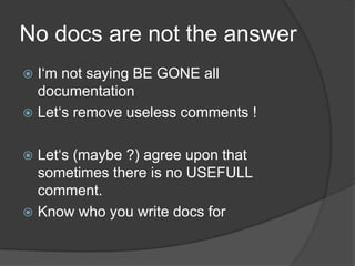 Inline Samplepublic function generateReport() {  $this->checkAuthentication();  $template = this->createReportTemplate();  $this->renderReport($template);}That's not perfect but the ‘// next block‘ comments are gone