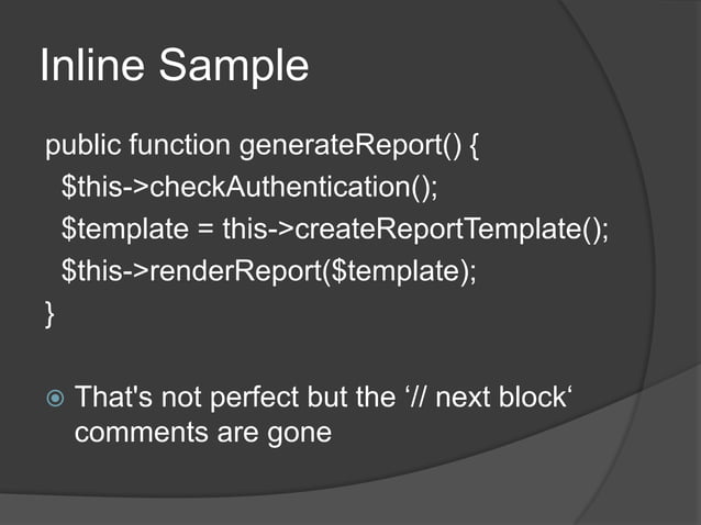 Inline Sample public function generateReport()