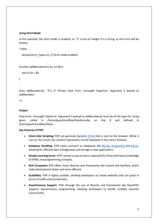 Comprehensive Introduction to PHP: Features, Usage, and History | PDF