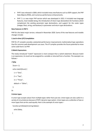 Comprehensive Introduction to PHP: Features, Usage, and History | PDF