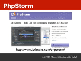 PhpStorm
(c) 2013 Masashi Shinbara @shin1x1
http://www.jetbrains.com/phpstorm/
 